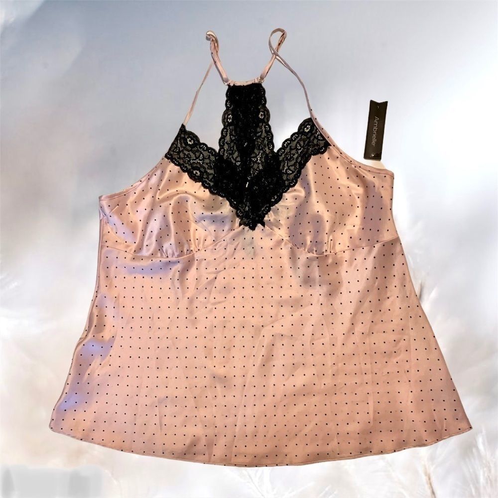 NWT Ambrielle Blush Pink Polkadot Silky Tank Top